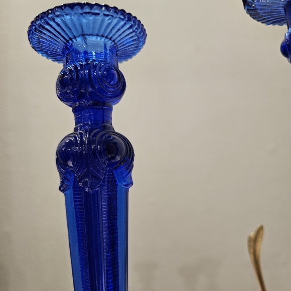 Cobalt blue vintage glass Candlestick Holder - Picture 9 of 11